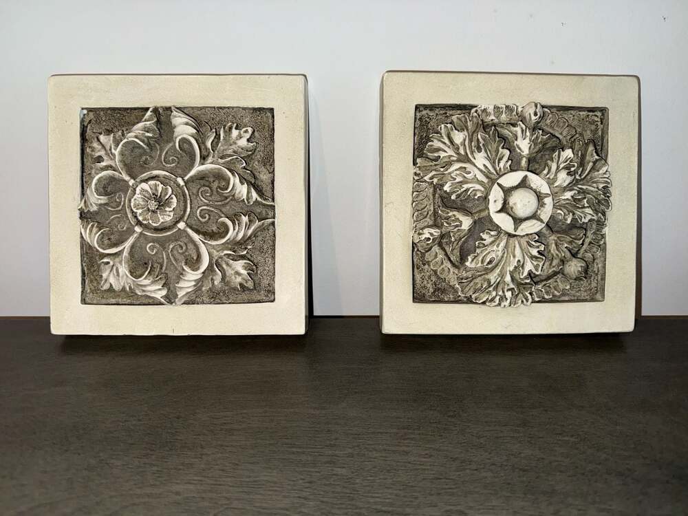 Pair of Vintage Architectural Wall Plaques with Classical Floral Rosette Design